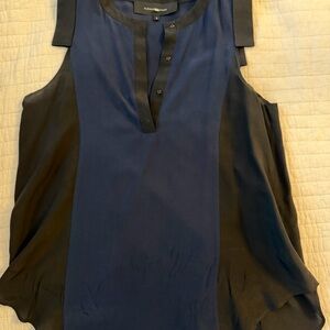 Alexander Wang Navy and Black Sleeveless Henley Silk-Crepe Top